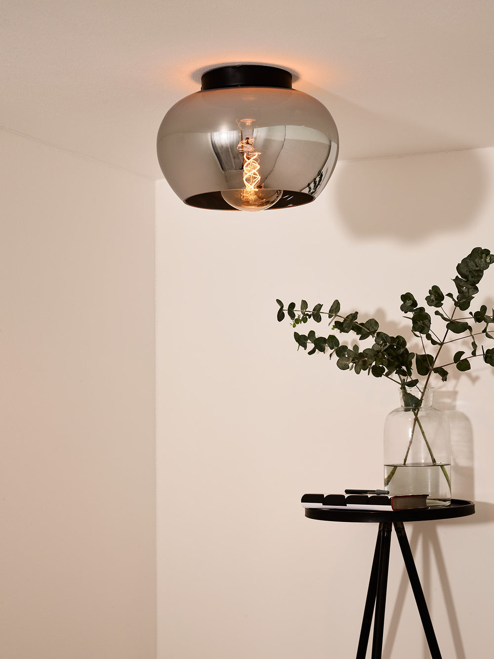 Lucide JUDI ceiling light Ø30.5cm, smoke glass, 1xE27, dimmable, modern style, metal frame, IP20