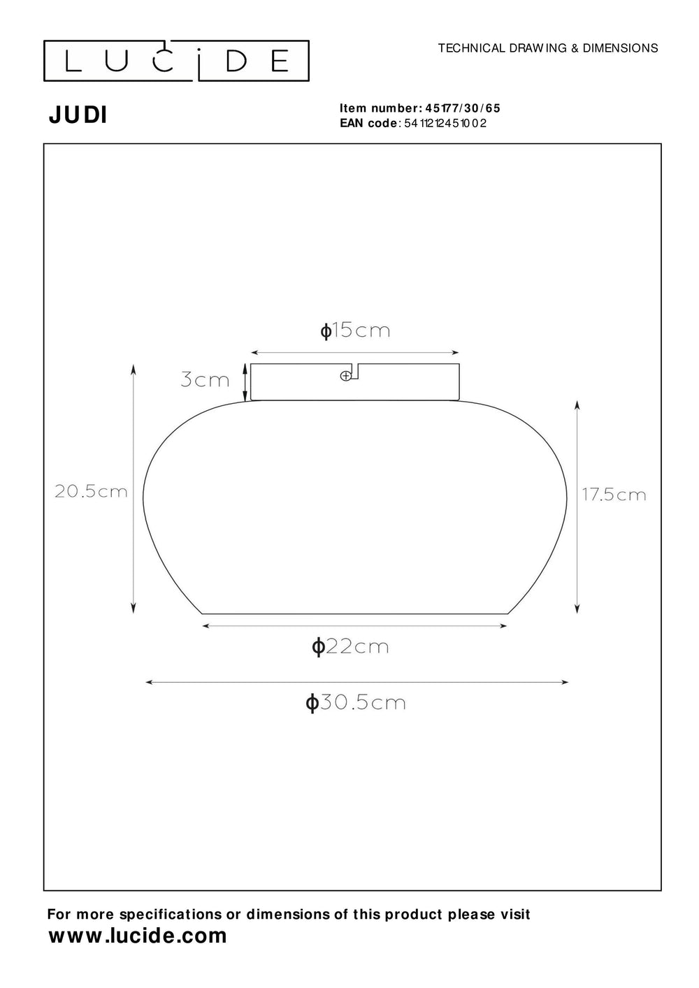 Lucide JUDI ceiling light Ø30.5cm, smoke glass, 1xE27, dimmable, modern style, metal frame, IP20
