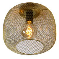 Lucide MESH ceiling light 30cm metal cylinder, E27 socket, Matt Black with Gold finish, IP20 vintage style