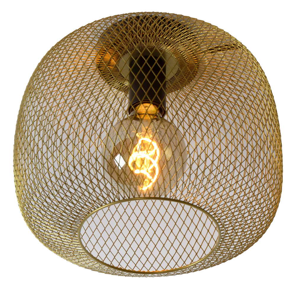 Lucide MESH ceiling light 30cm metal cylinder, E27 socket, Matt Black with Gold finish, IP20 vintage style