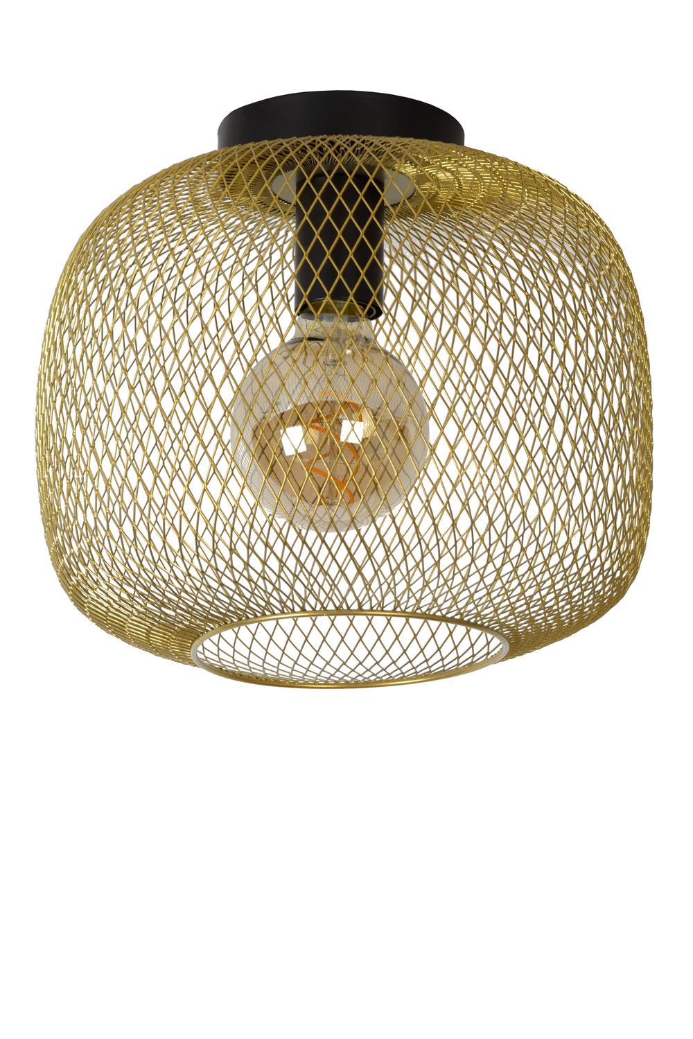 Lucide MESH ceiling light 30cm metal cylinder, E27 socket, Matt Black with Gold finish, IP20 vintage style
