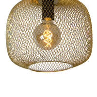 Lucide MESH ceiling light 30cm metal cylinder, E27 socket, Matt Black with Gold finish, IP20 vintage style