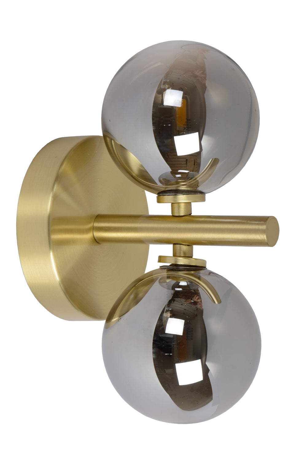 Lucide TYCHO wall light, 2xG9 sockets, Retro design, Matt Black & Sand Brass with smoke glass, IP20