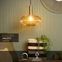 Lucide Maloto vintage hanging lamp, 1xE27, amber glass, metal bronze finish, Ø30cm, height adjustable, IP20