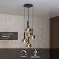 Lucide MARIUS hanging lamp 5xE27 Black glass 55cm height adjustable modern design indoor IP20
