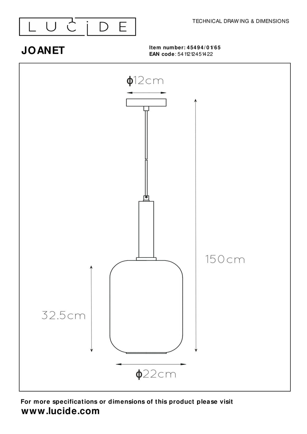 Lucide JOANET hanging lamp Ø22cm, 1xE27 socket, bronze with fumé glass, height adjustable, IP20