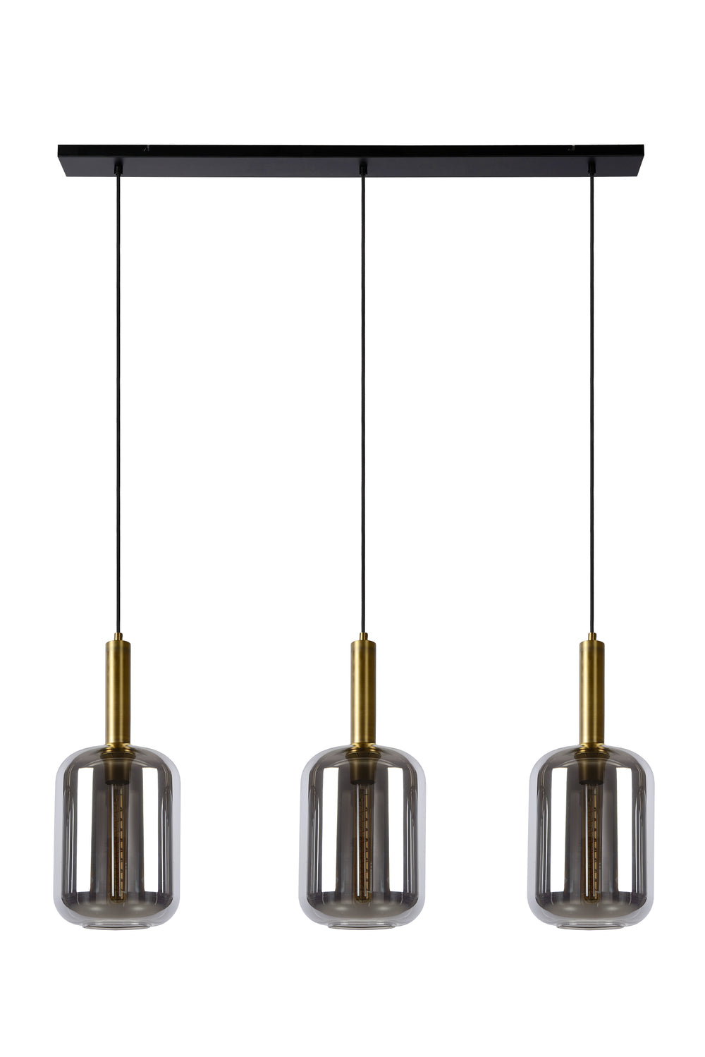Lucide JOANET hanging lamp 3xE27 fumé glass shades, matte gold finish, height adjustable, dimmable, IP20 indoor