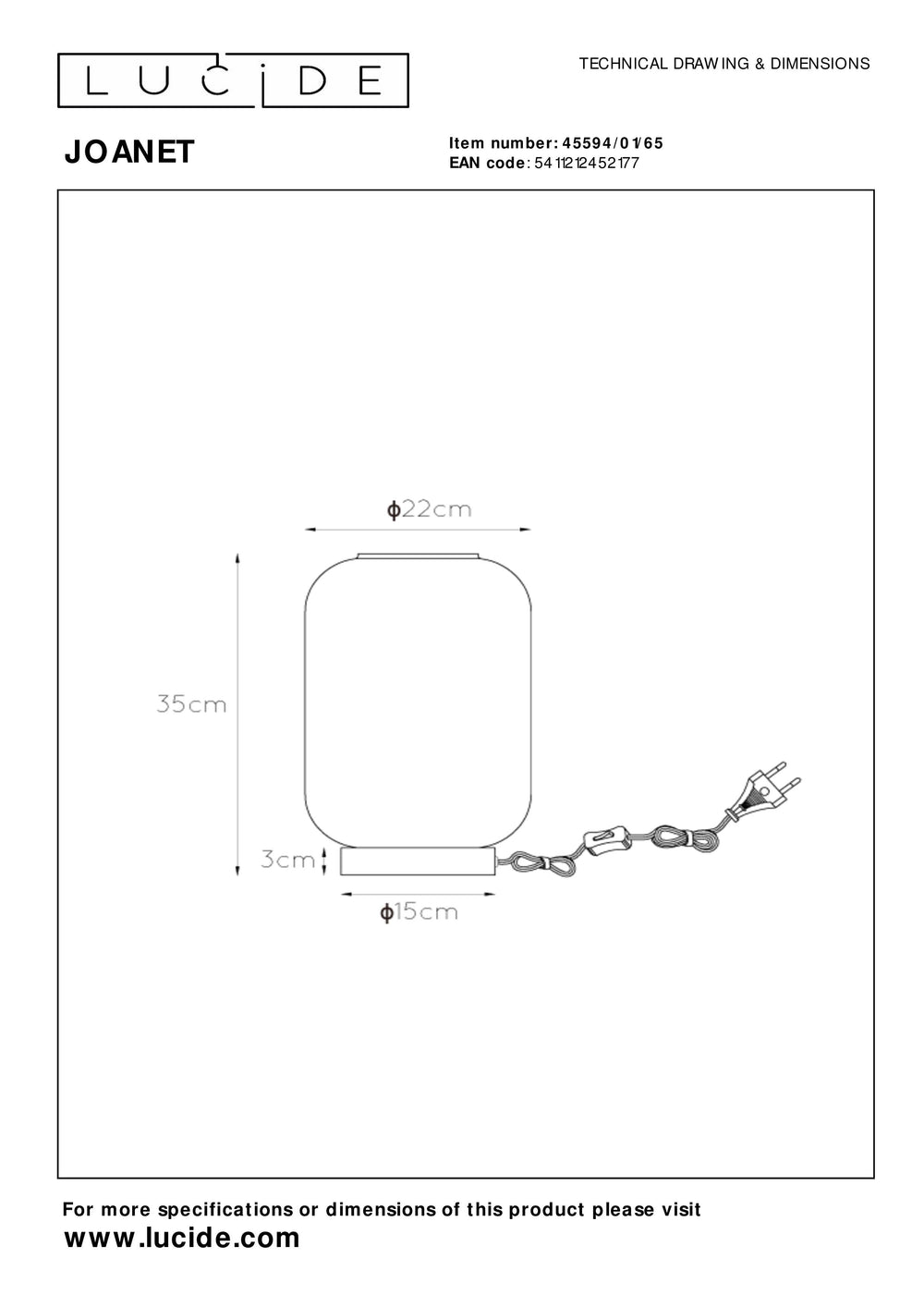 Lucide JOANET table lamp 1xE27 Fumé glass modern design with black metal base Ø22cm IP20