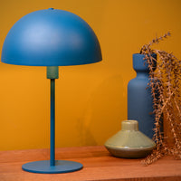 Lucide SIEMON Tischlampe Blau, 1xE14 Fassung, 25cm Stahlschirm, modernes Pilzdesign, IP20 Innenbereich
