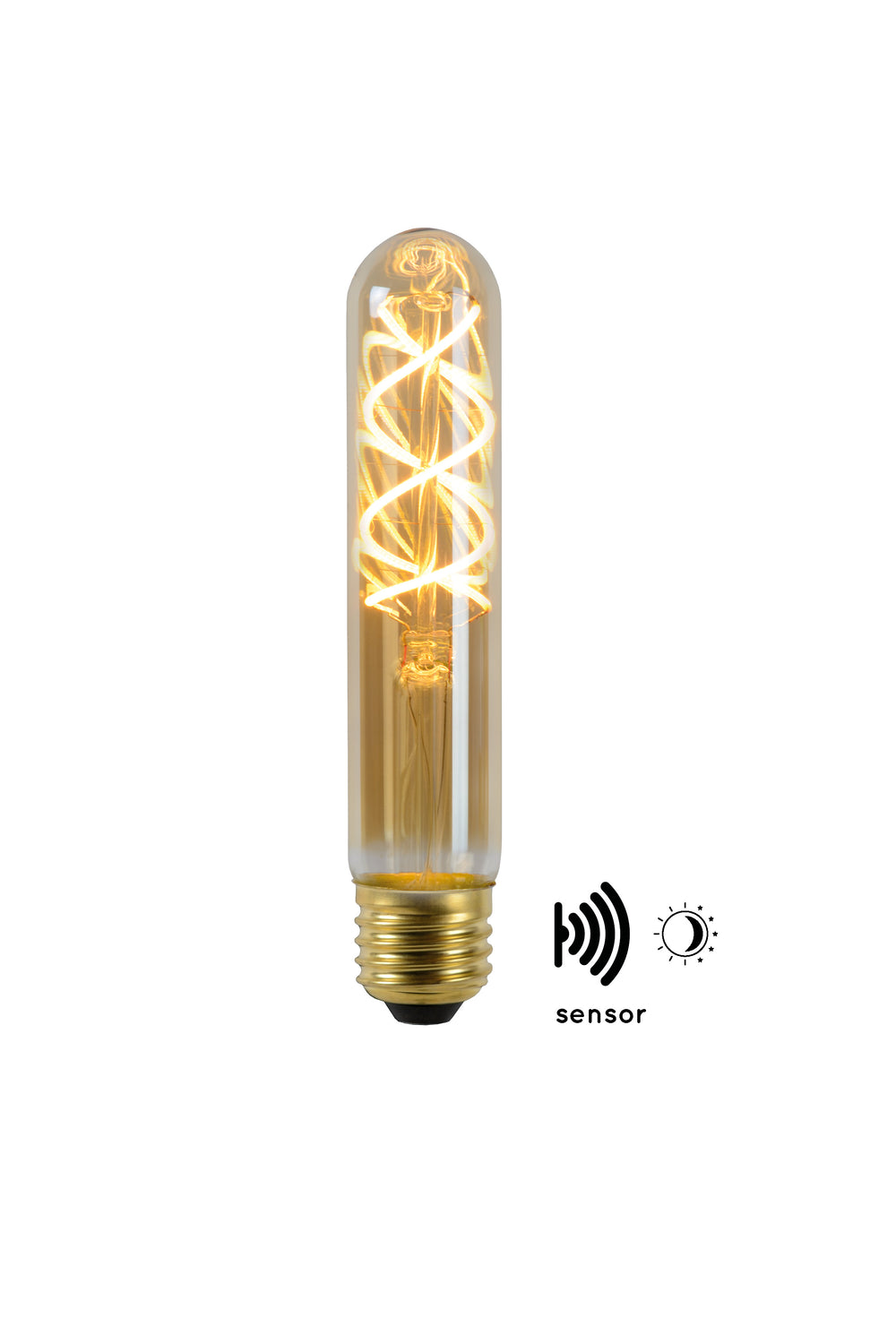 Lucide T32 LED filament lamp E27 4W 2200K Amber with day night sensor 300 lumens IP20 tube shape