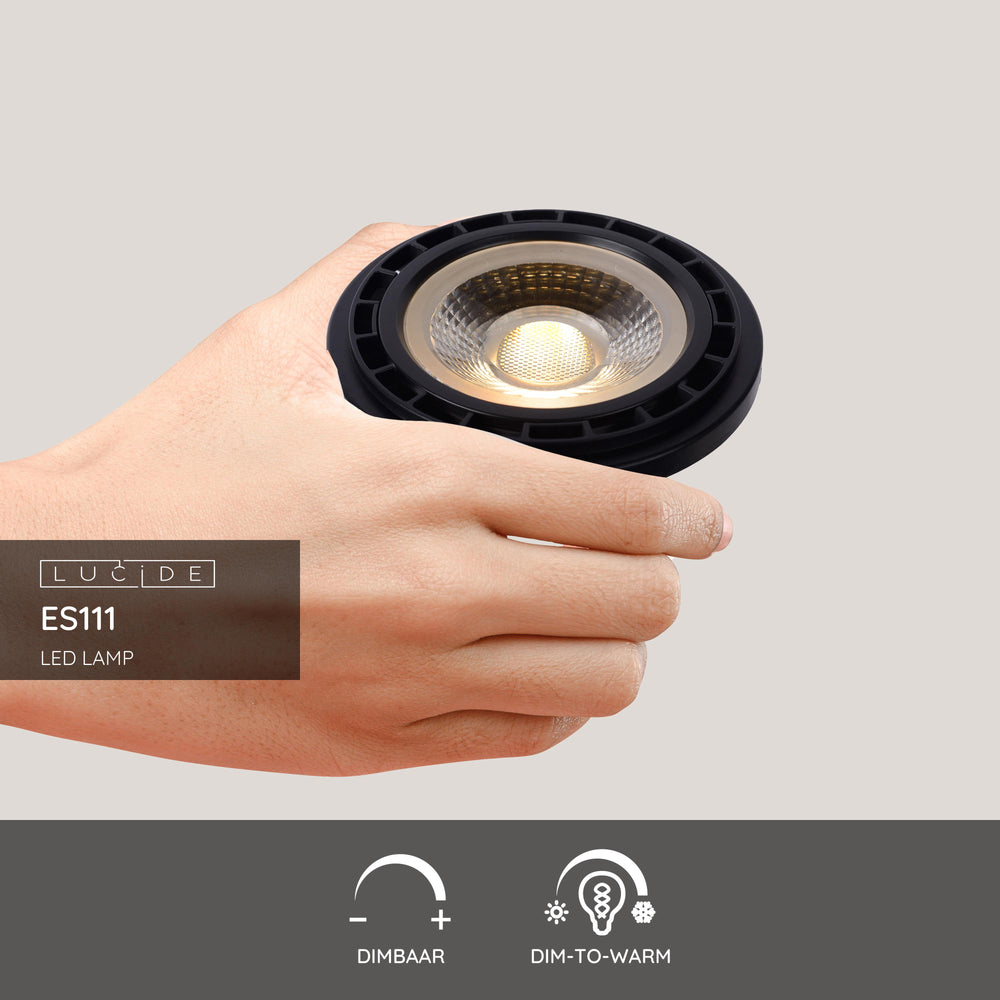 Lucide LED GU10 12W 230V dim to warm Lampe 2200K-3000K 820 Lumen CRI 95 Schwarz Silber Reflektor IP20