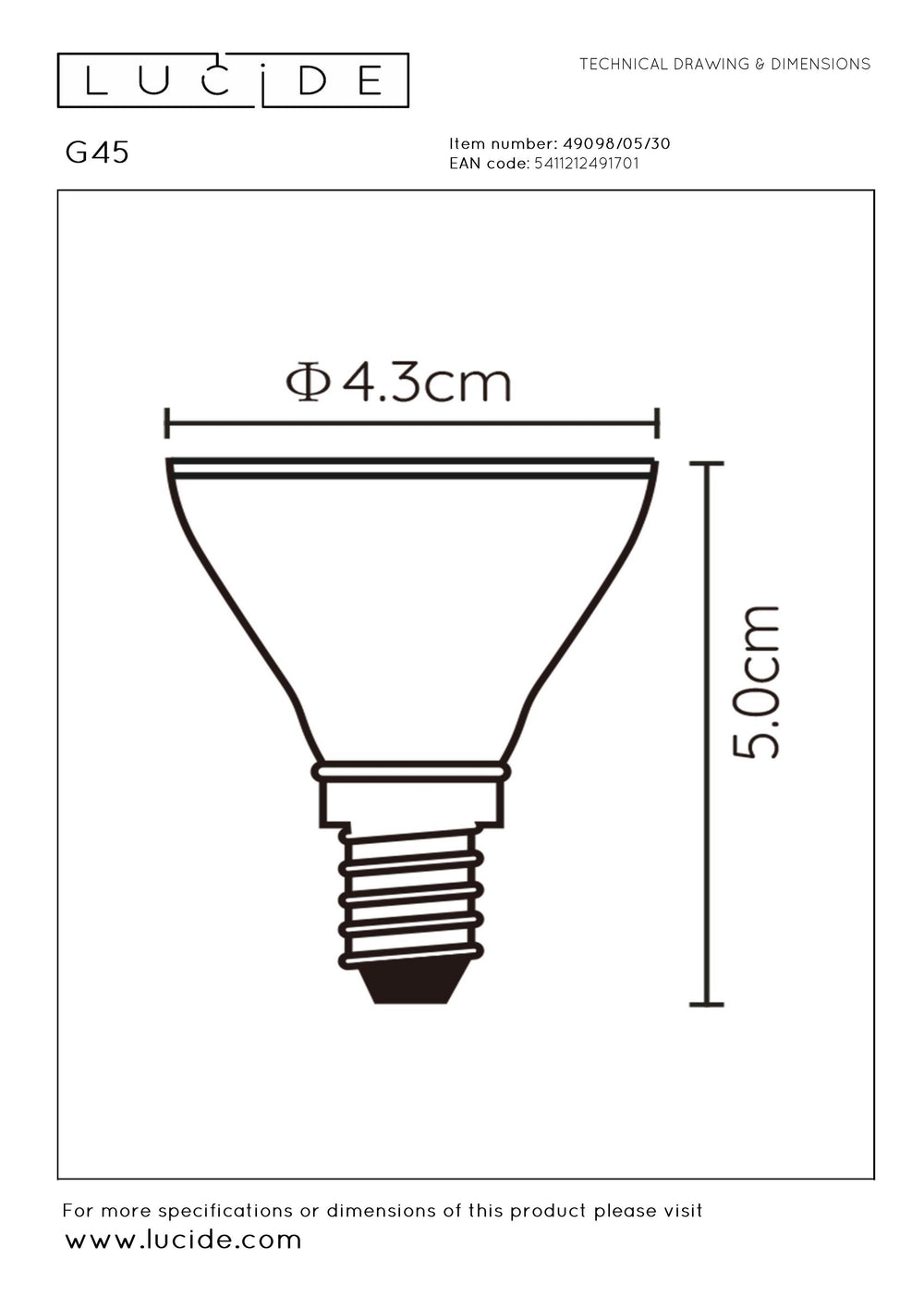 Lucide G45 LED bulb E14 5W 2700K 450 lumens 3 StepDim Black Matte IP20