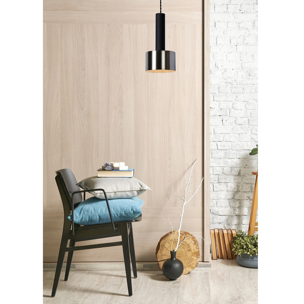 Lucide TEUN retro hanging lamp Ø13cm, adjustable height, E27 socket, metal satin nickel and matte black, IP20