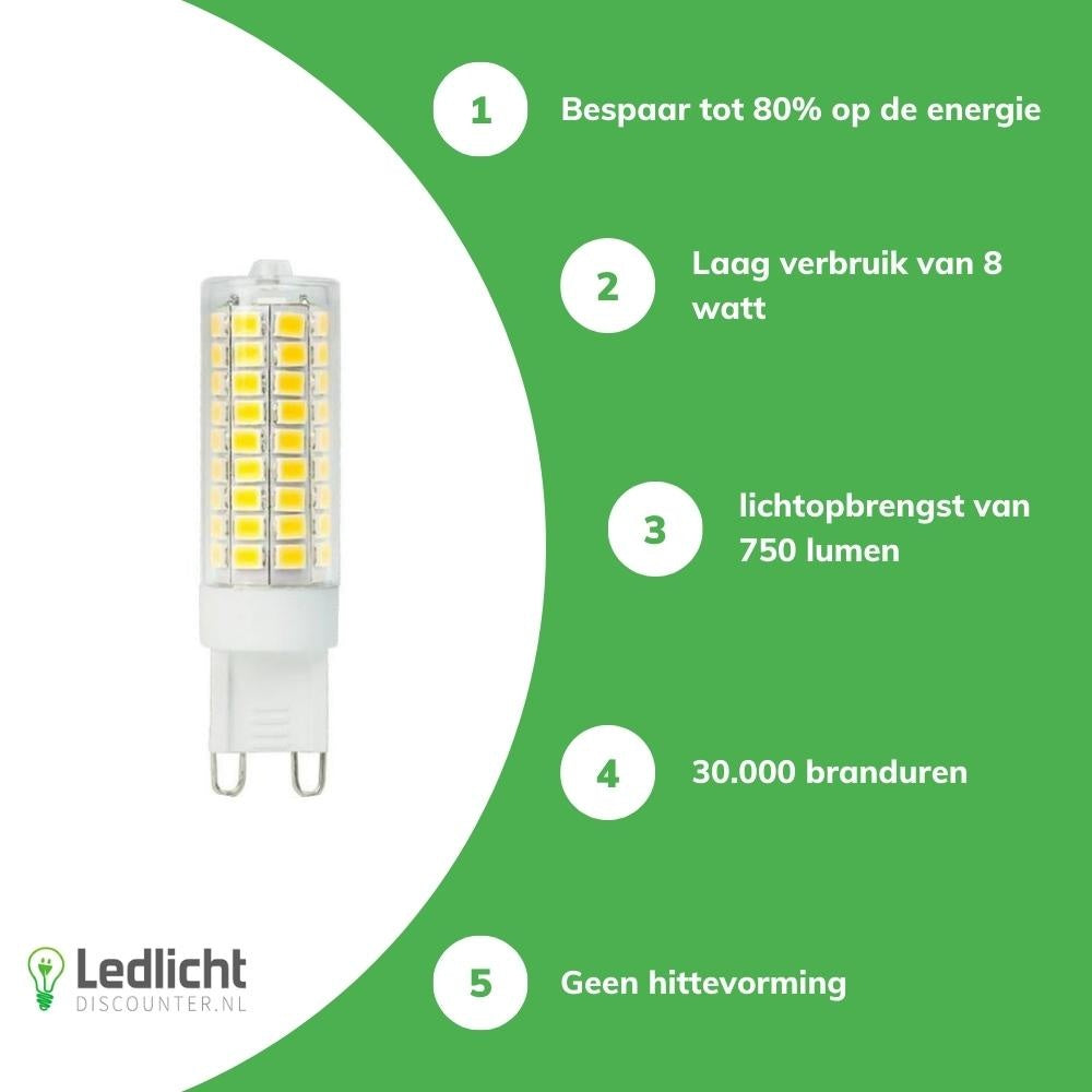 Spectrum LED G9 Lampe, 7W ersetzt 70W, 770 Lumen, 3000K warmweiß, 230V, 270° Abstrahlwinkel, CRI 80
