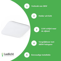 Spectrum LED ceiling light 36W 230V surface mount IP20 3000K 2600 lumens White housing 430x430 mm