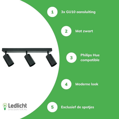 Spectrum LED Deckenstrahler Bardo 3x GU10 Schwarz IP20 Aluminiumgehäuse 230V Innenbeleuchtung