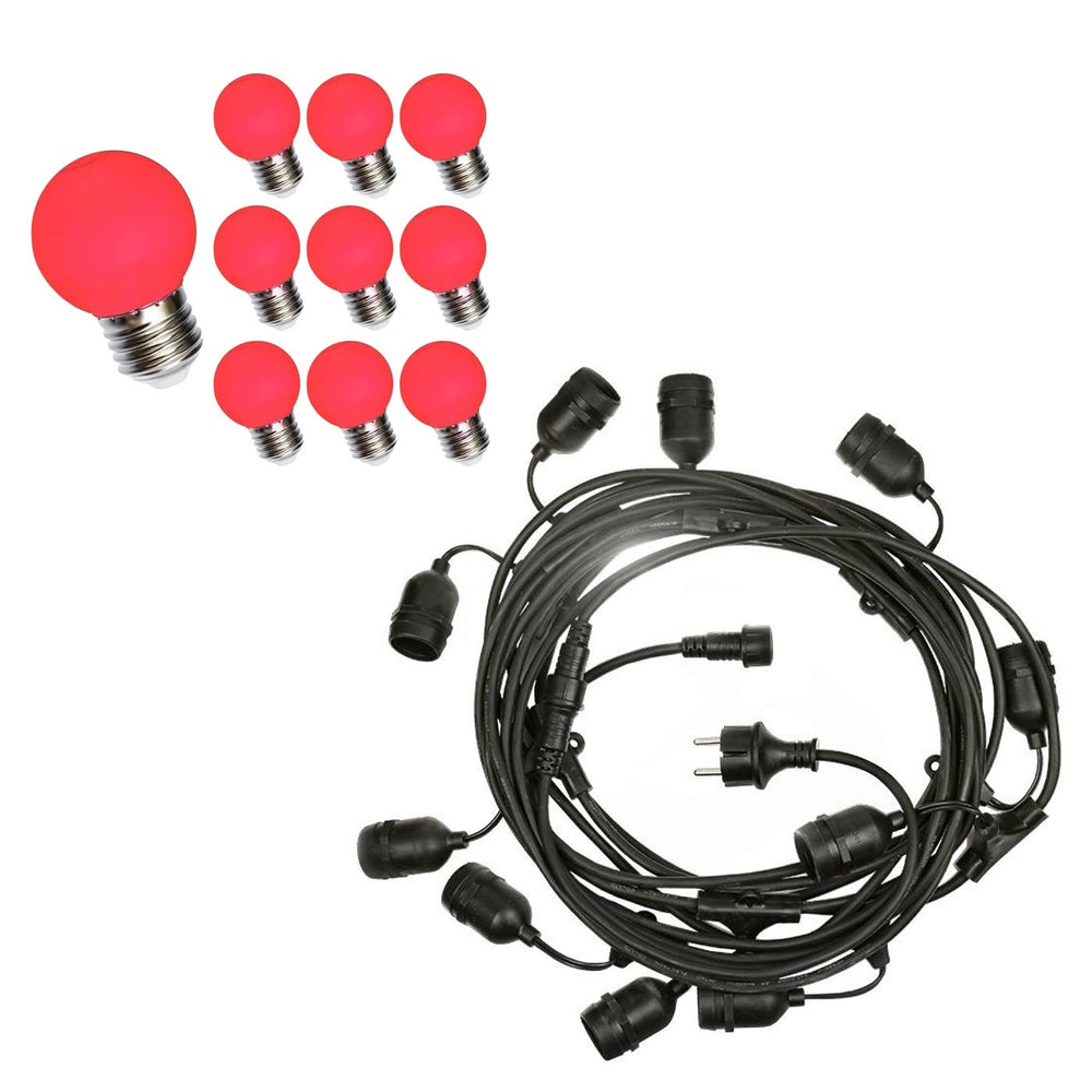 10m LED string light with 10x G45 1W red bulbs, easy plug-in setup for festive and decorative lighting