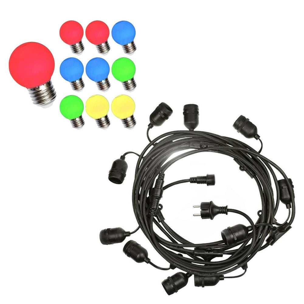Lichterkette 10m - Inkl. 10x LED Lampe G45 Mix mehrfarbig - 1W