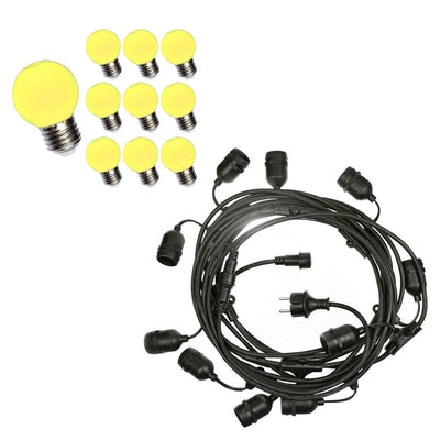 Lichterkette 10m - Inkl. 10x LED Lampe G45 gelb - 1W