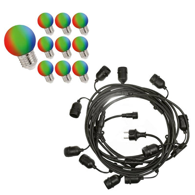 Lichterkette 10m - Inkl. 10x LED Lampe G45 RGB - 1W
