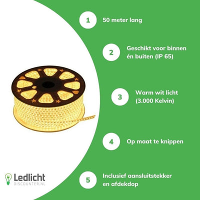 Tsong LED Lichtschlauch V1 50m 3000K warmweißes Licht 1521 Lumen, IP20 bewertet