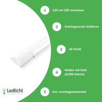 Aigostar LED batten 120cm 40W 4000K bright white light IP20 Philips chip CRI 80 CE RoHS incl mounting