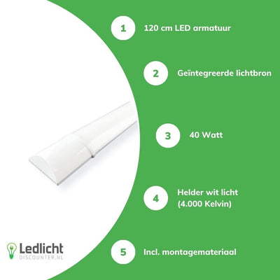 Aigostar LED Feuchtraumleuchte 120cm 40W 4000K hellweißes Licht IP20 Philips Chip CRI 80 CE RoHS inkl. Montage