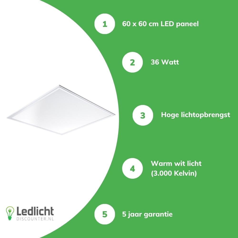 Spectrum LED Panel 60x60cm Pro Slim Line 36W 4320 lumens 3000K UGR22 Opal Warm White 5 year warranty