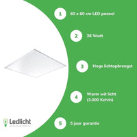 LED-Panel 60x60cm Pro Slim Line 36W 3000K 4320 Lumen Warmweiß UGR22 Opal