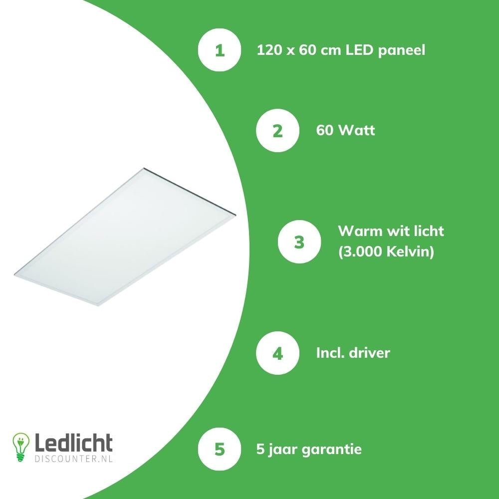 lcb led panel 120x60cm 3000k 60w 7200 lumen inkl treiber