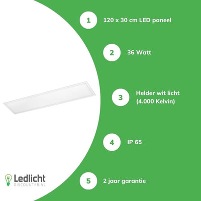 Tsong LED-Panel 120x30cm ip65 feuchtigkeitsbeständig pro Slim Line 36W 4320 Lumen 4000K kaltweiß