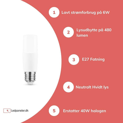 Aigostar LED stick bulb E27 T35 6W replaces 40W 4000K neutral white, flicker-free, Ra80, IP20, CE RoHS
