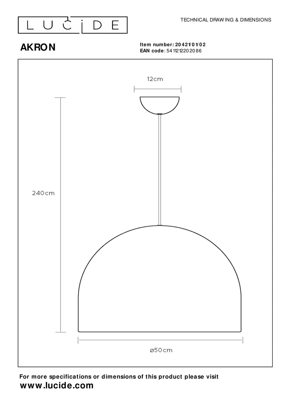 Lucide AKRON LED Pendelleuchte E27 50W matt gold Aluminium 60mm
