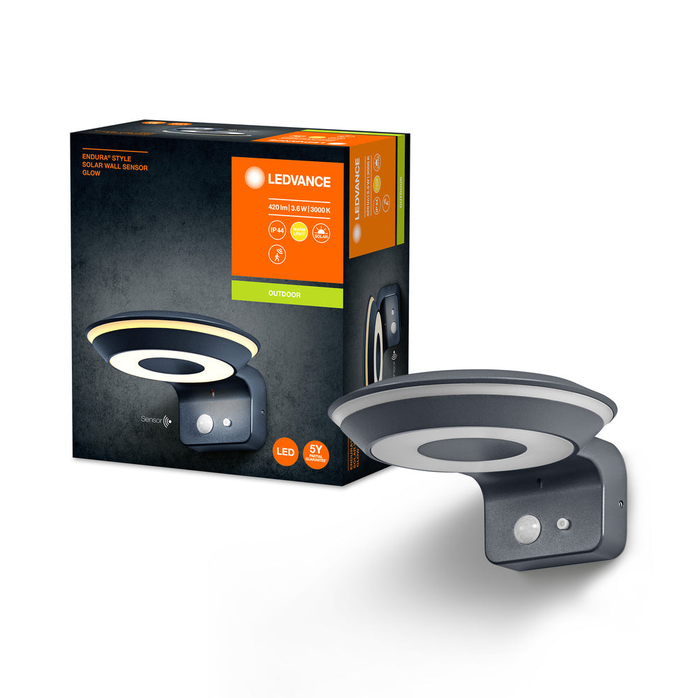 Ledvance Endura Style solar GLOW Wall Sensor LED 3.6W 3000K IP44 Dark Gray Outdoor Light