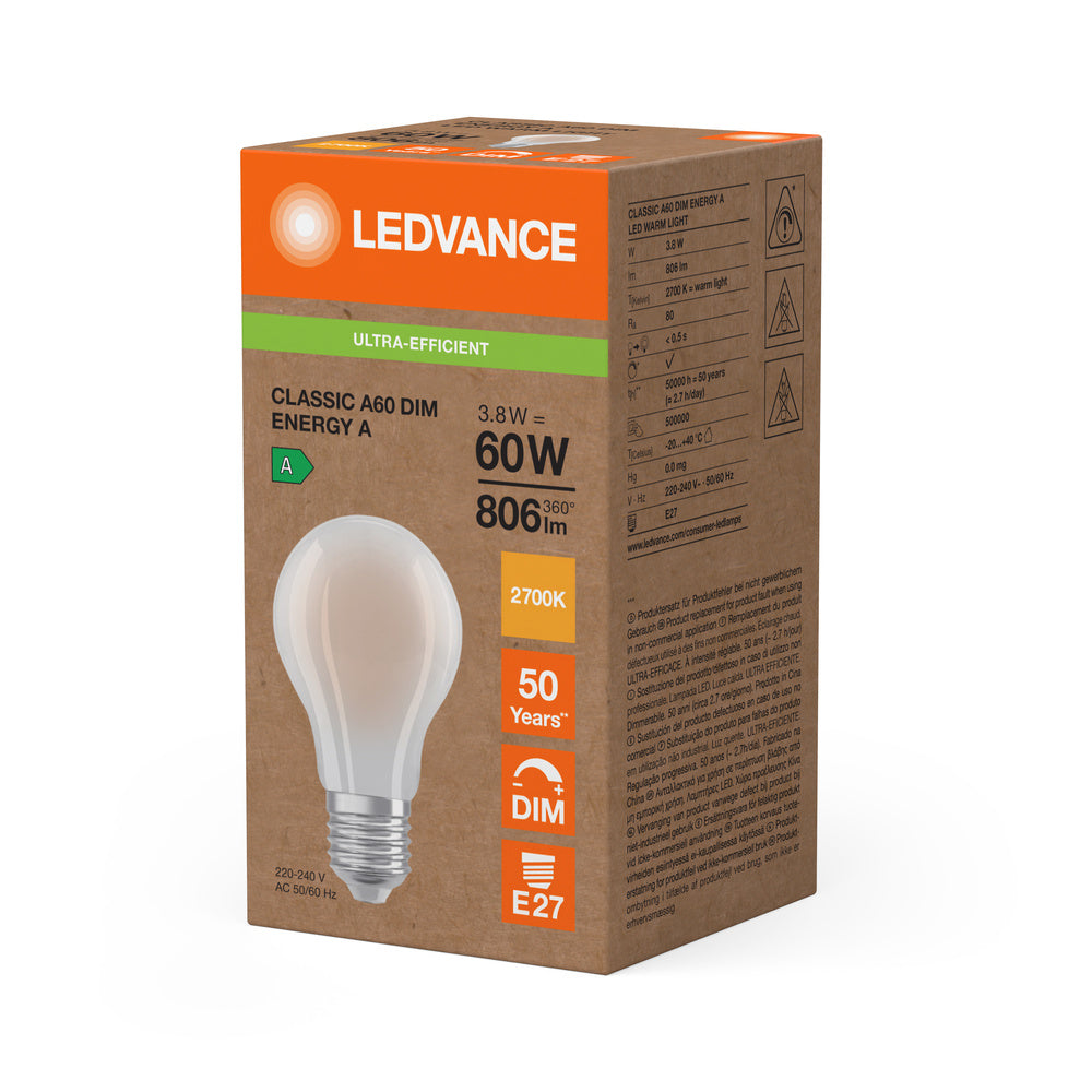 Ledvance LED Classic A60 Matt E27 Dimmbar 3.8W 2700K 806 Lumen Warmweiß Energieklasse A