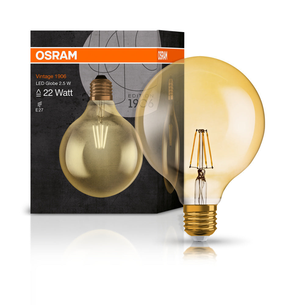 Ledvance Vintage 1906 LED Globe E27 2.5W 2400K Gold Glass 220 lumens IP20 non dimmable