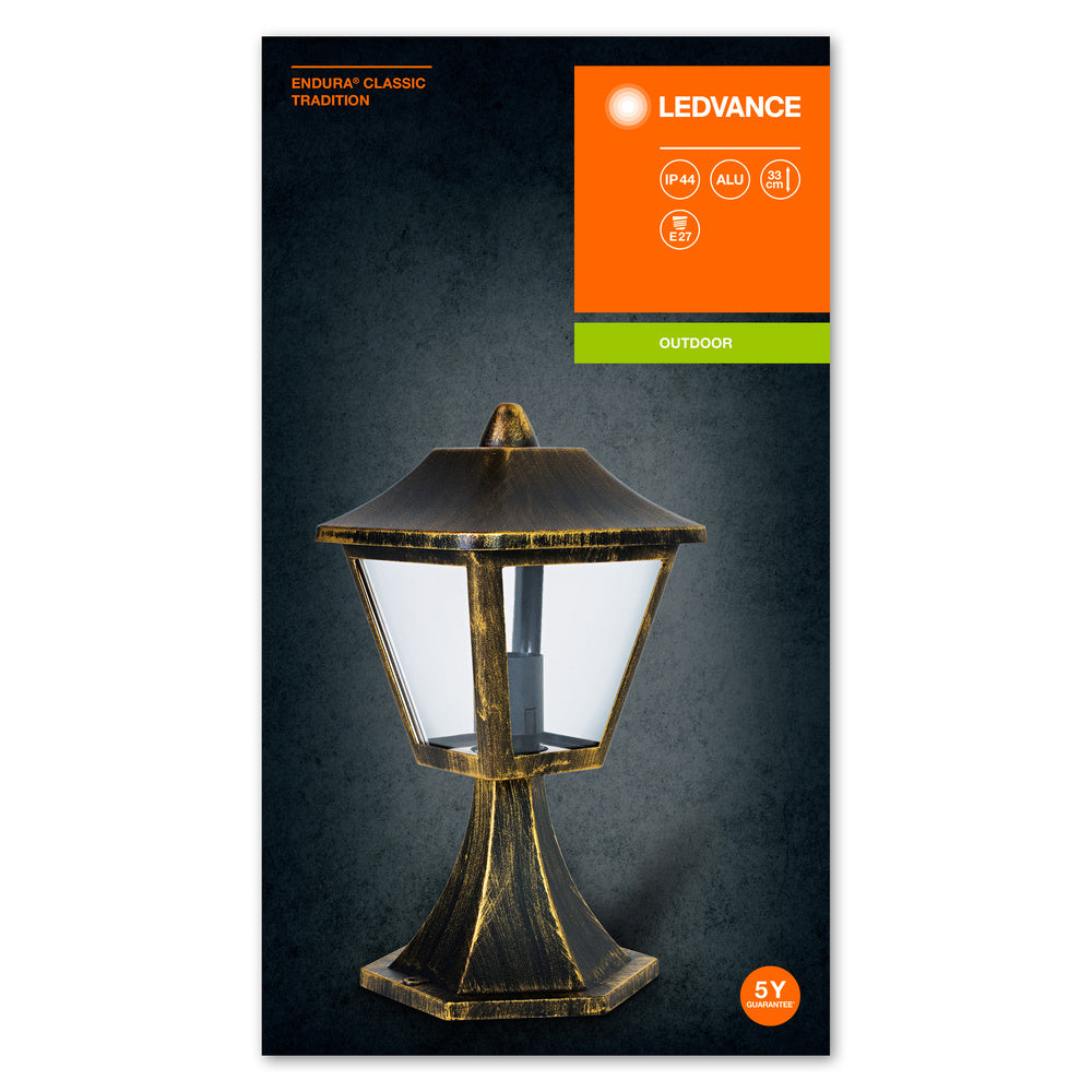 Ledvance ENDURA Classic Tradition 33cm Außenlaterne E27 Schwarz/Gold IP44 Druckguss-Aluminium