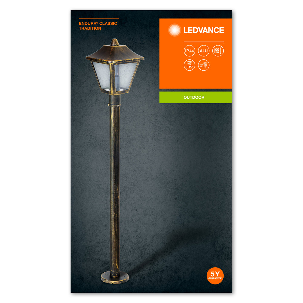 Ledvance ENDURA Classic Tradition Außen-Stehlaterne E27 Schwarz/Gold IP44 Aluminium 1000mm