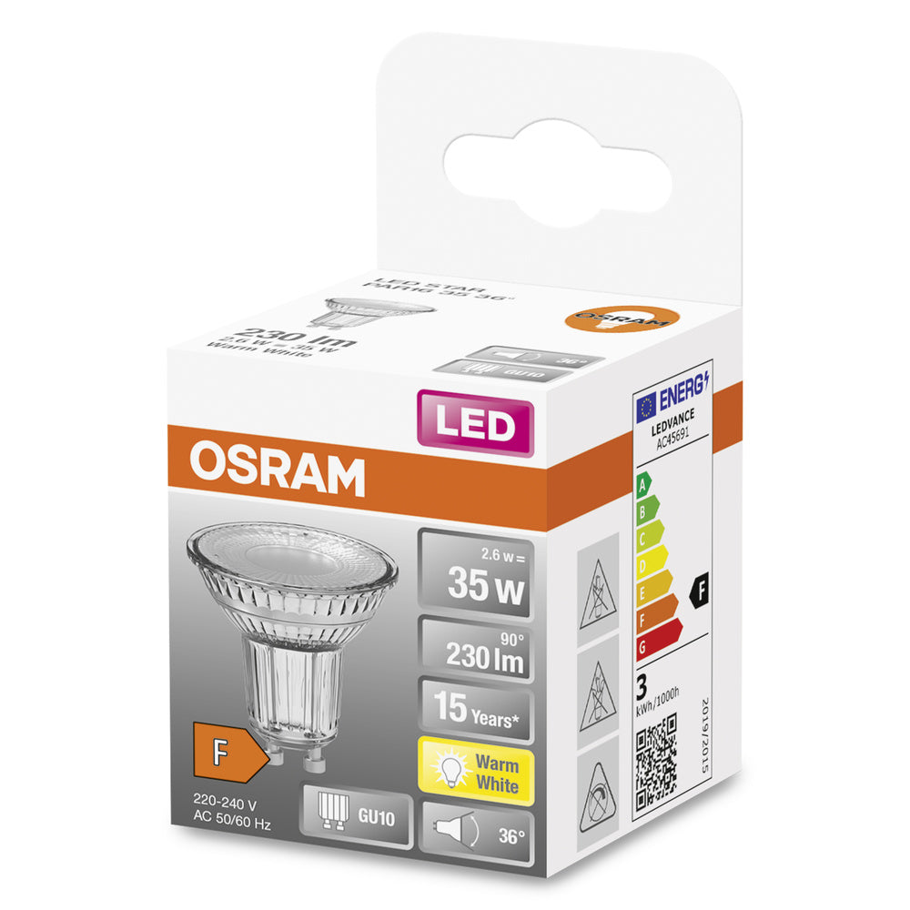 Ledvance LED Spot GU10 2.6W 2700K 230 lumens 36° Silver Ceiling or Wall Mounted IP20