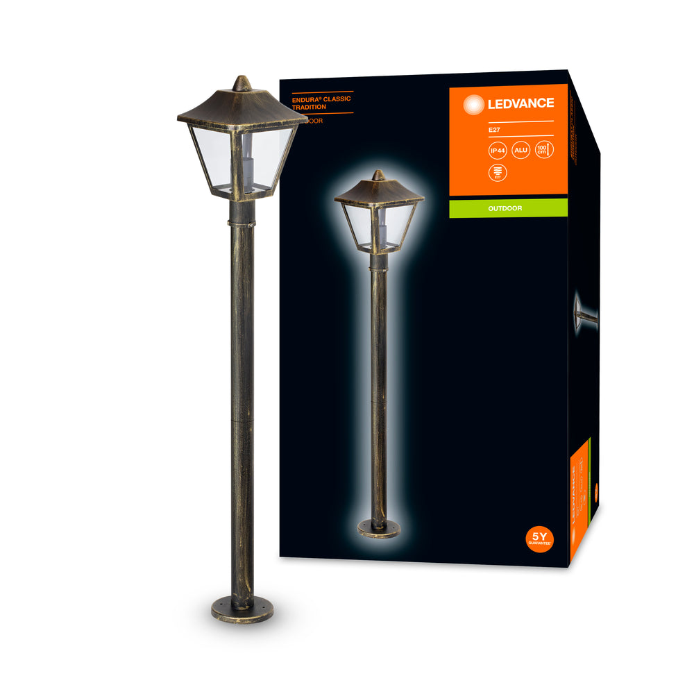 Ledvance ENDURA Classic Tradition Außen-Stehlaterne E27 Schwarz/Gold IP44 Aluminium 1000mm