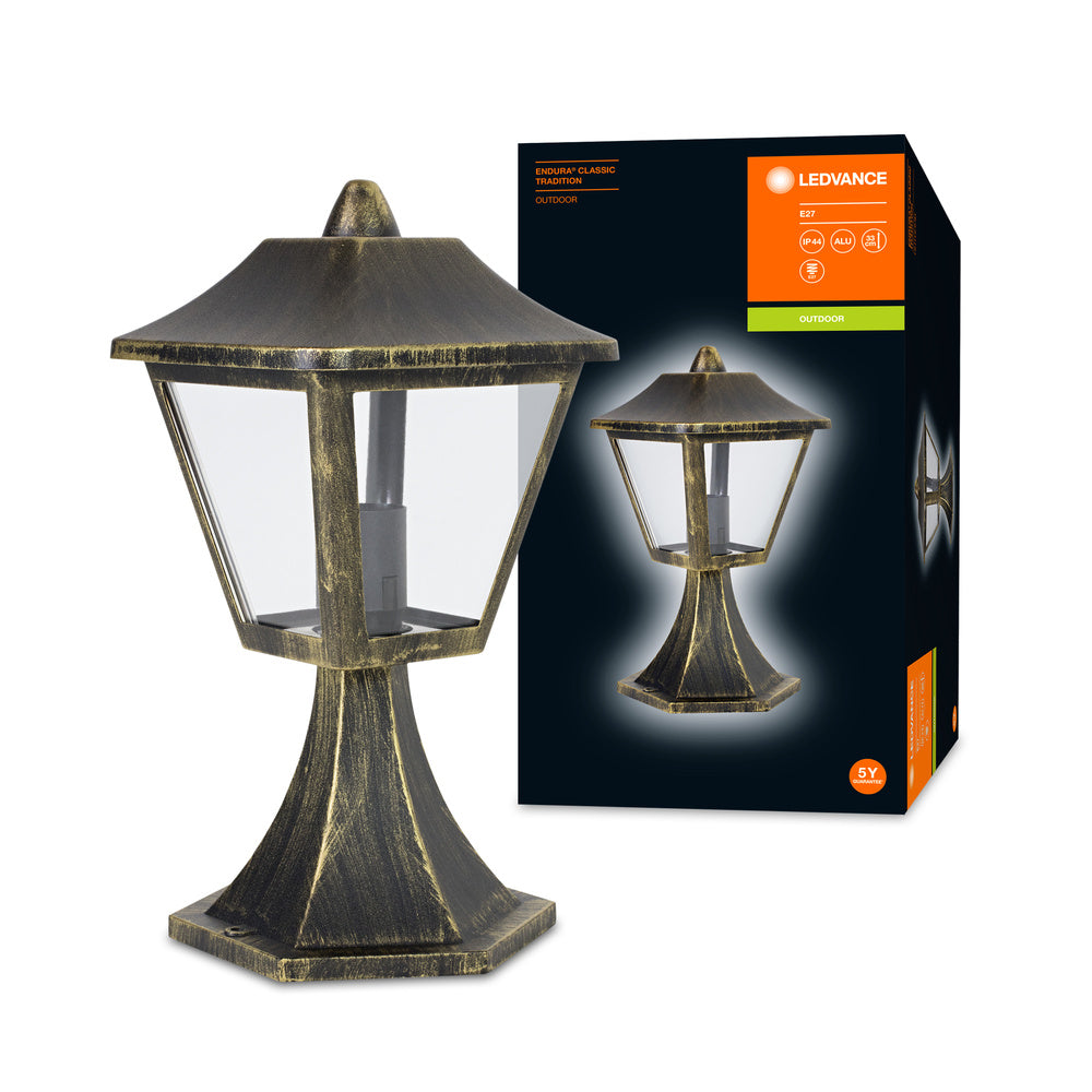 Ledvance ENDURA Classic Tradition 33cm Outdoor Lantern E27 Black/Gold IP44 Die-Cast Aluminum