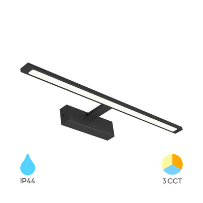 Braytron 12W LED Spiegellampe, 900 Lumen, 3-in-1 CCT, IP44, schwarzes Aluminium, 600 mm Länge