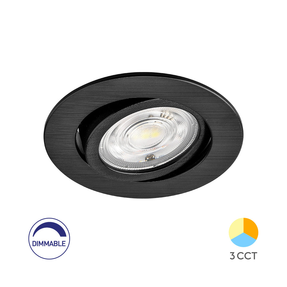 Braytron LED Spotlight 7W Black Round 3-in-1 CCT Dimmable 220-240V 630 lumens IP20 38° Indoor Lighting