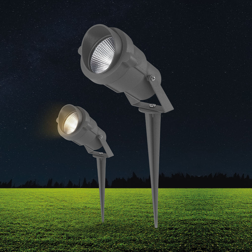 Braytron 9W outdoor spike light, IP65, LED, amber, 60° beam angle, aluminium body
