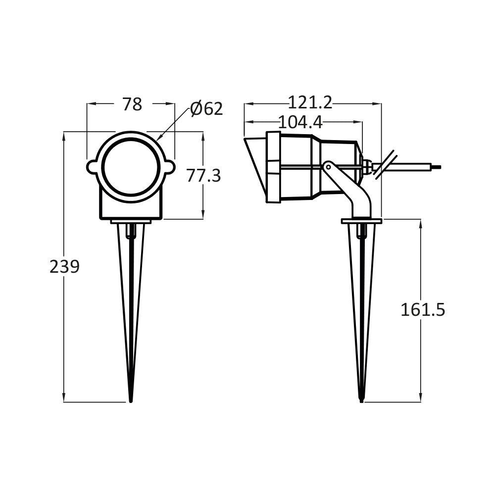 Braytron 9W outdoor spike light, IP65, LED, amber, 60° beam angle, aluminium body