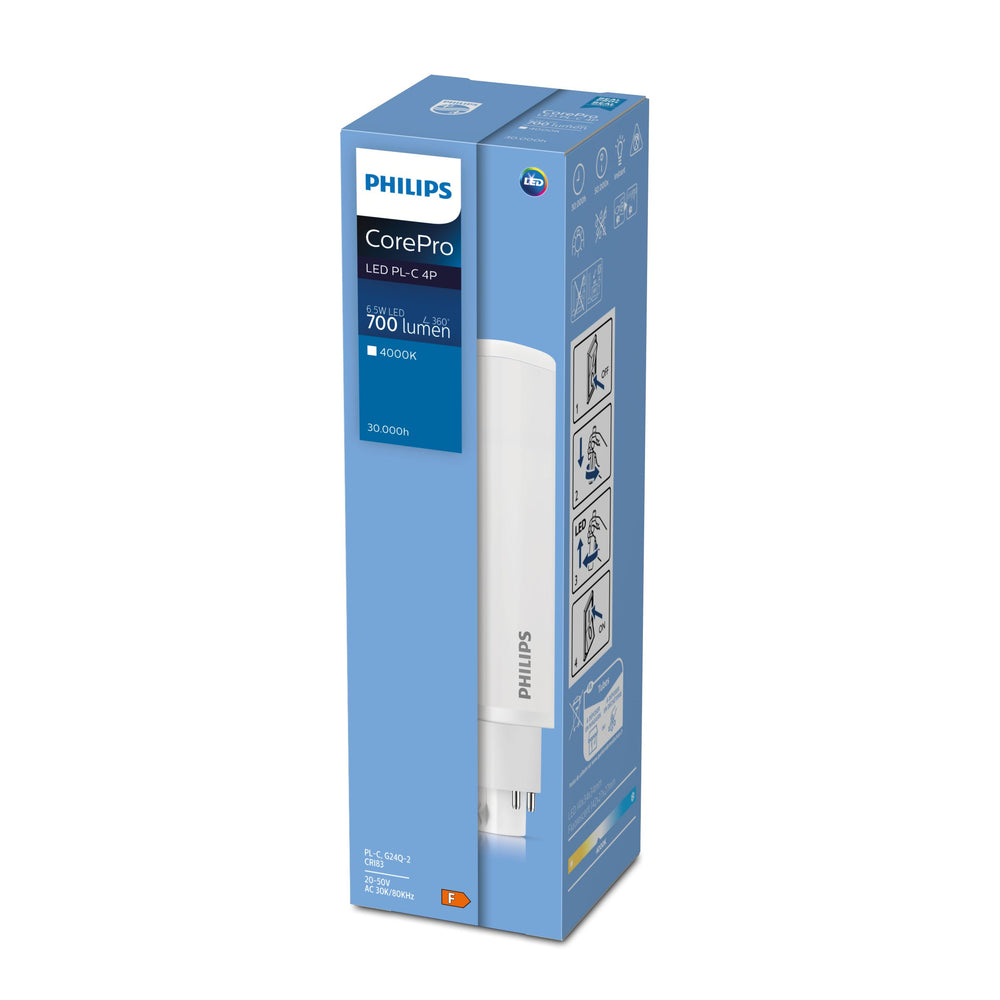 Philips CorePro LED PLC 5.5W G24q-1, 4000K cool white, 660 lumens, 30,000 hours, IP20, non-dimmable, 120° beam angle