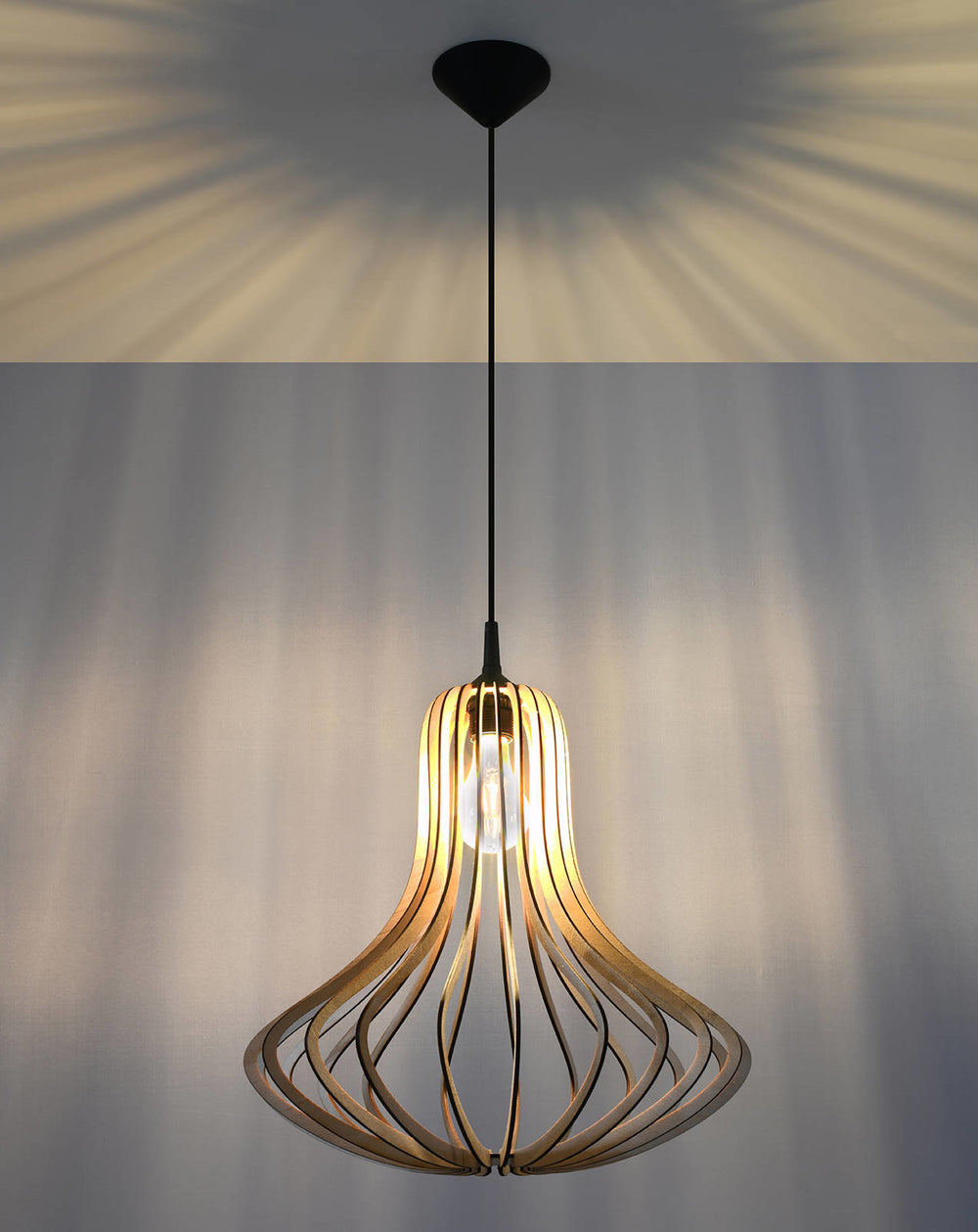 Sollux lighting LED pendant lamp ELZA with E27 fitting, warm wood finish