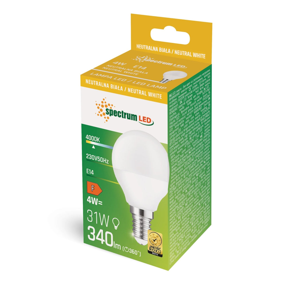 Spectrum LED Kugel G45 Lampe mit E14 Fassung 230V 4W 4000K, 340 Lumen, 160° Abstrahlung, nicht dimmbar, IP20
