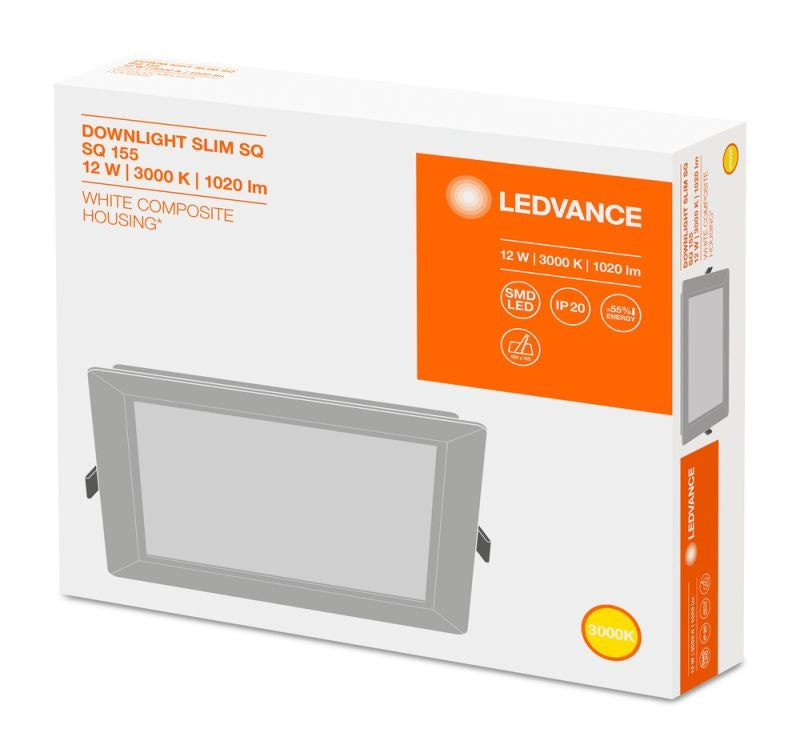Ledvance LED Downlight Slim Square 12W 4000K 1020 Lumen Einbau-Deckenleuchte Weiß IP20 155mm