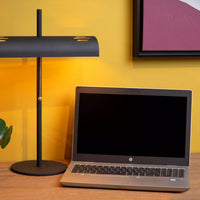 Lucide Glendale Tischlampe, 2xE27 Fassung, LED kompatibel, Schwarz mit matten Goldakzenten, IP20, CE RoHS